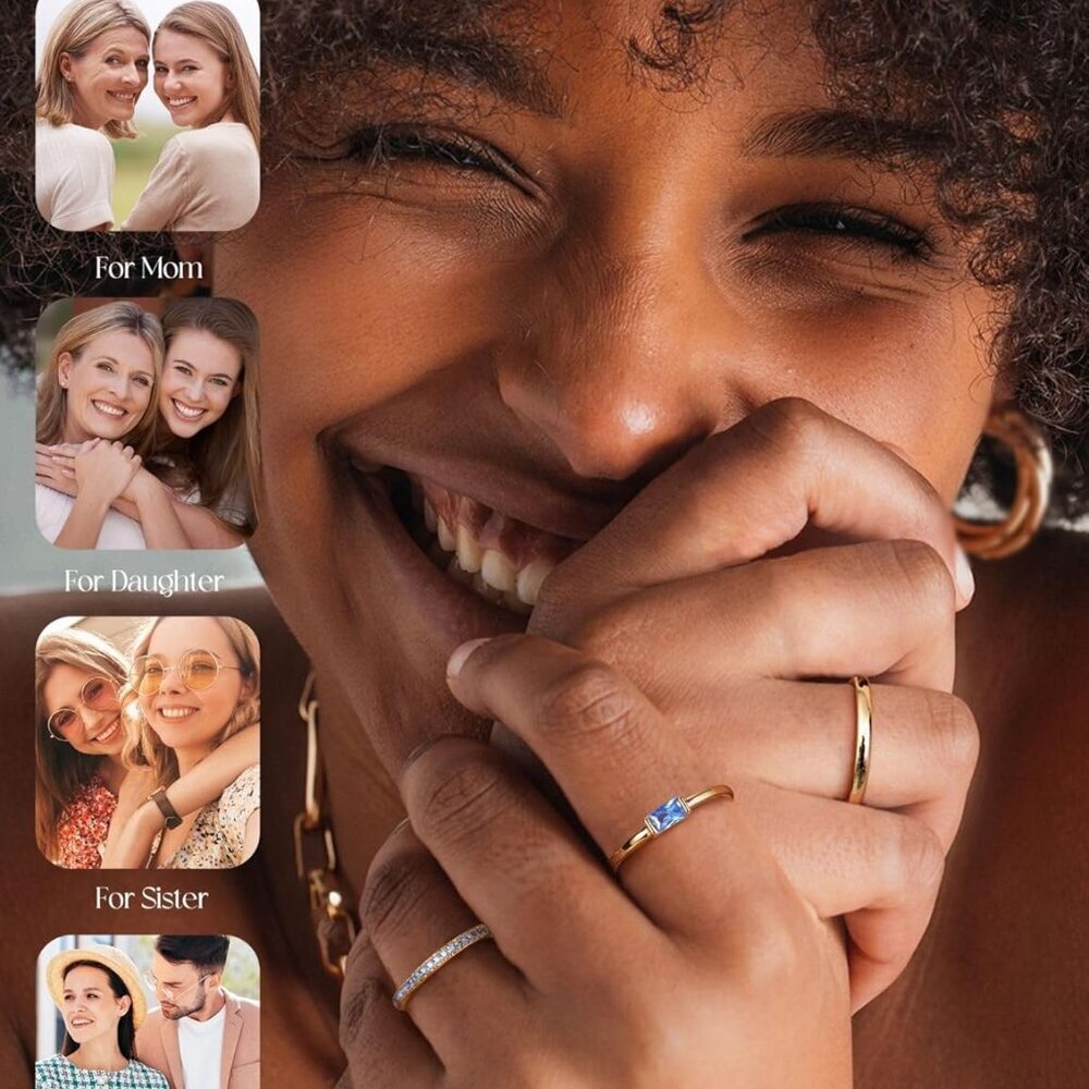 Gold Stackable Birthstone Rings for Women - 18K Gold Filled Non Tarnish Dainty G - Picture 6 of 7